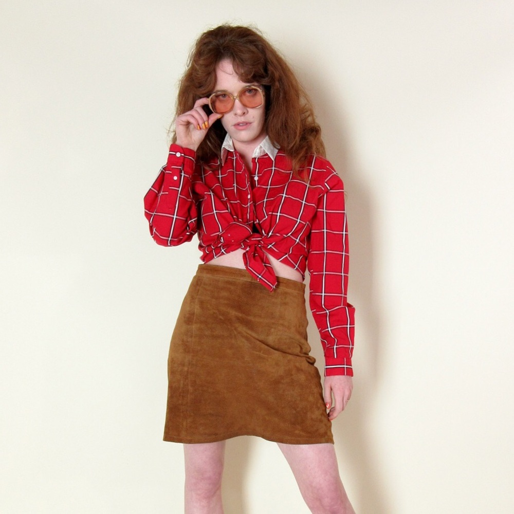 Vintage Plaid Red & White Button Down Shirt
